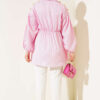 Striped Balloon Sleeve Waist Elastic Tunic Pink - الصورة 3