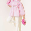 Striped Balloon Sleeve Waist Elastic Tunic Pink - الصورة 2