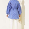 Striped Balloon Sleeve Waist Elastic Tunic Saxon Blue – Bild 3