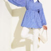 Striped Balloon Sleeve Waist Elastic Tunic Saxon Blue – Bild 2