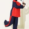 Striped Crew Neck Two-Piece Set with Contrast Details Navy Blue