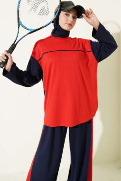 Alternative view of Striped Crew Neck Two-Piece Set with Contrast Details Navy Blue