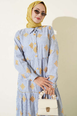 Alternative view of Striped Patterned Tiered Dress Blue