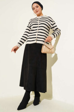 Alternative view of Striped Button Detail Short Knit Cardigan Beige