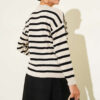 Striped Button Detail Short Knit Cardigan Beige - Imagen 3