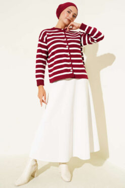 Alternative view of Striped Button Detail Short Knit Cardigan Burgundy