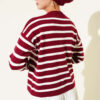 Striped Button Detail Short Knit Cardigan Burgundy – Bild 3