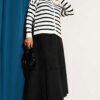 Striped Button Detail Short Knit Cardigan Ecru - Imagen 2