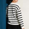 Striped Button Detail Short Knit Cardigan Ecru - Imagen 3