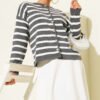 Striped Button Detail Short Knit Cardigan Smoke - Imagen 2