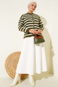 Alternative view of Striped Button Detail Short Knit Cardigan Khaki
