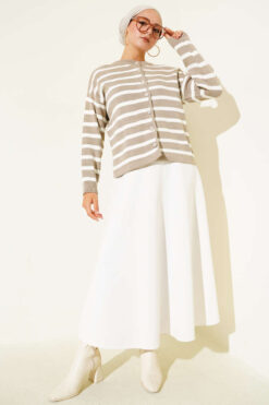 Alternative view of Striped Button Detail Short Knit Cardigan Latte