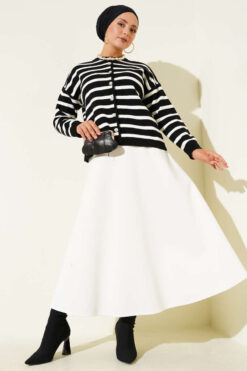 Alternative view of Striped Button Detail Short Knit Cardigan Black