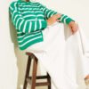 Striped Button Detail Short Knit Cardigan Green