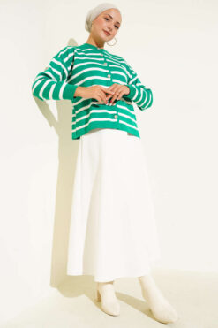 Alternative view of Striped Button Detail Short Knit Cardigan Green