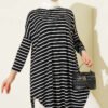 Striped Off-Shoulder Black Tunic Black