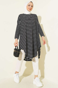 Alternative view of Striped Off-Shoulder Black Tunic Black