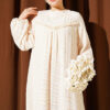 Striped Dress with Lace Detail Beige - الصورة 2