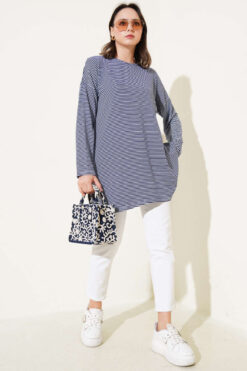 Alternative view of Striped Jersey Tunic Navy Blue