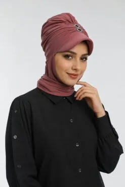 Wholesale Crystal Buckle Hijab Cap — jersey visor turban with rhinestone buckle and neck coverage