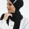 Wholesale Crystal Pleated Scarf Turban — purple pleated turban with crystal bar and draped scarf
