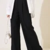 Buttoned Pleated Detail Palazzo Pants Black