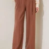 Buttoned Pleated Detail Palazzo Pants Tan - Afbeelding 2