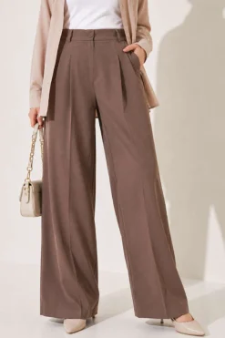 Alternatieve weergave van Buttoned Pleated Detail Palazzo Pants Mink