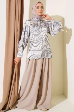 Vista alternativa de Wave Pattern Satin Shirt Grey