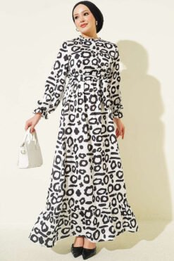 Satin Dress with Dalmatian Print White