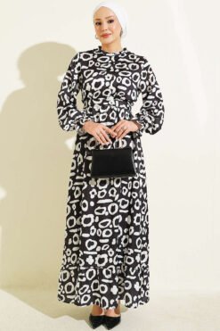 Satin Dress with Dalmatian Print Black