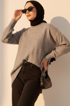 Drop Pattern Soft Knit Sweater Grey