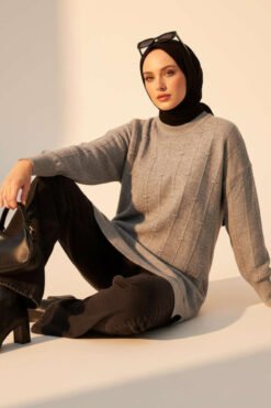 Alternative view of Drop Pattern Soft Knit Sweater Grey