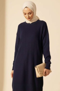 Drop Pattern Soft Knit Sweater Navy Blue