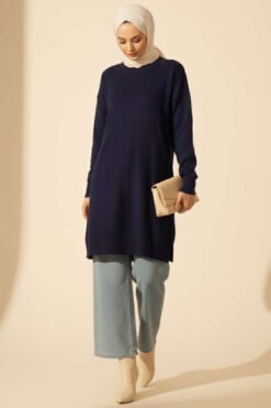 Alternative view of Drop Pattern Soft Knit Sweater Navy Blue