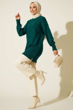 Alternative view of Drop Pattern Soft Knit Sweater Oil Green