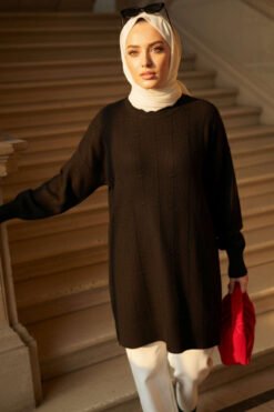 Alternative view of Drop Pattern Soft Knit Sweater Black