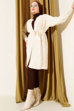 Alternative view of Textured Knit Cardigan with Drop Stitch Detail Ecru