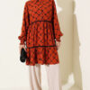 Lace-Detail Waistband Tunic Terracotta - الصورة 2