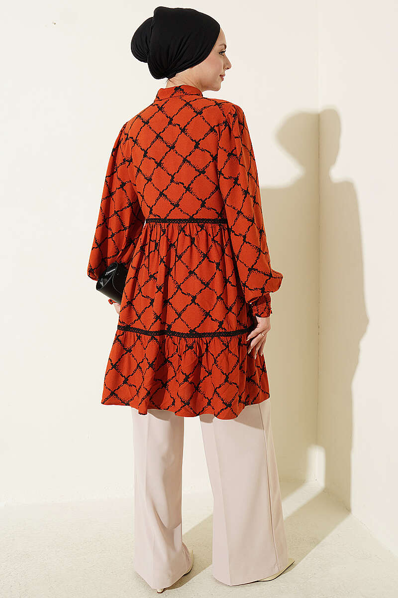 Lace-Detail Waistband Tunic Terracotta - الصورة 3