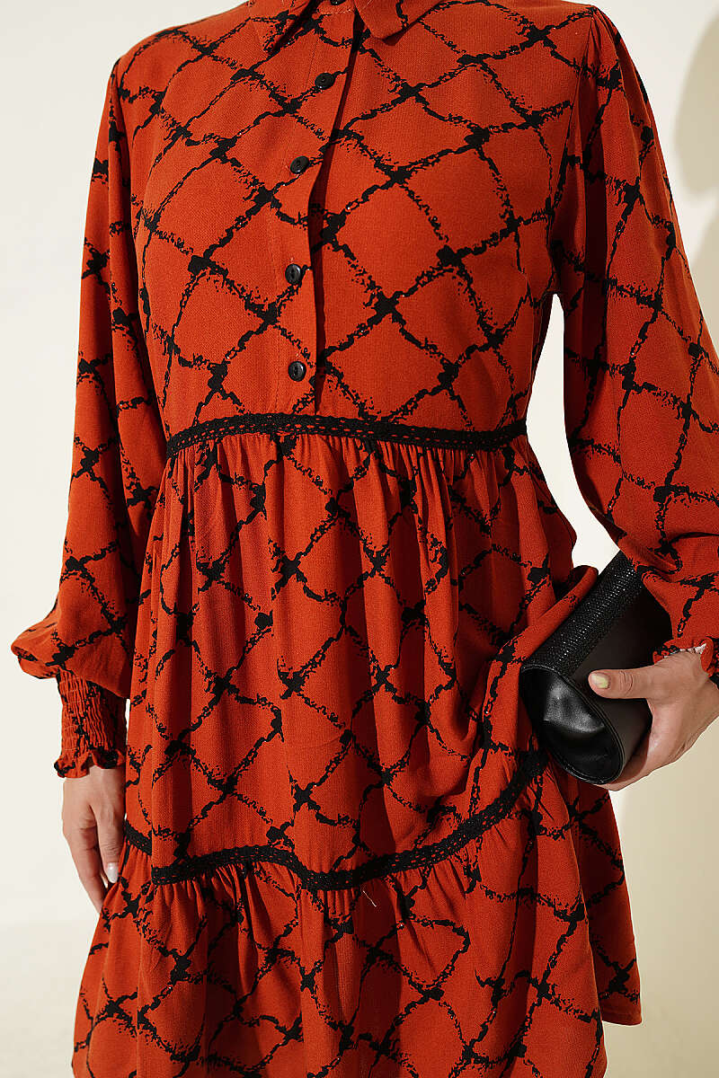 Lace-Detail Waistband Tunic Terracotta - الصورة 4