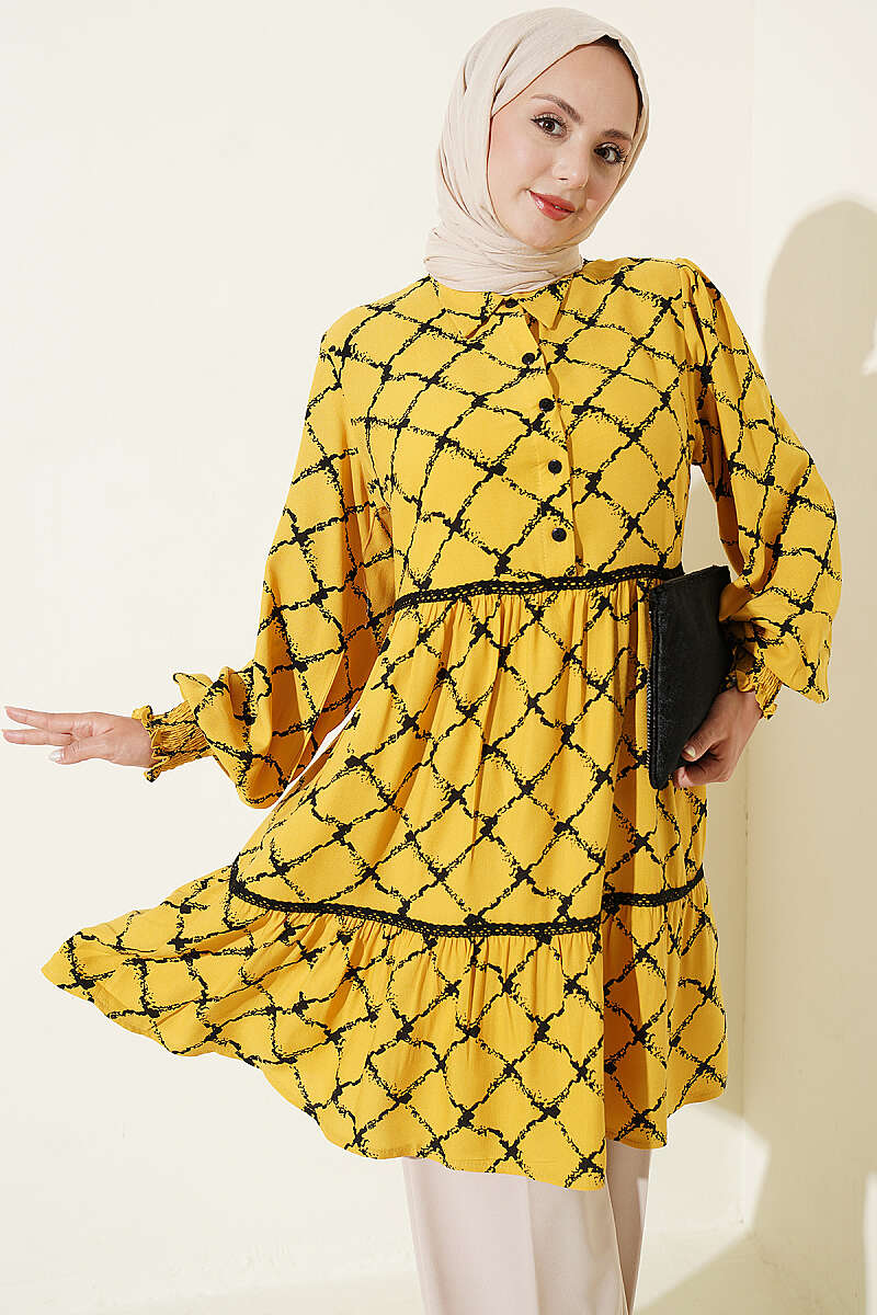 Lace-Detail Waistband Tunic Yellow