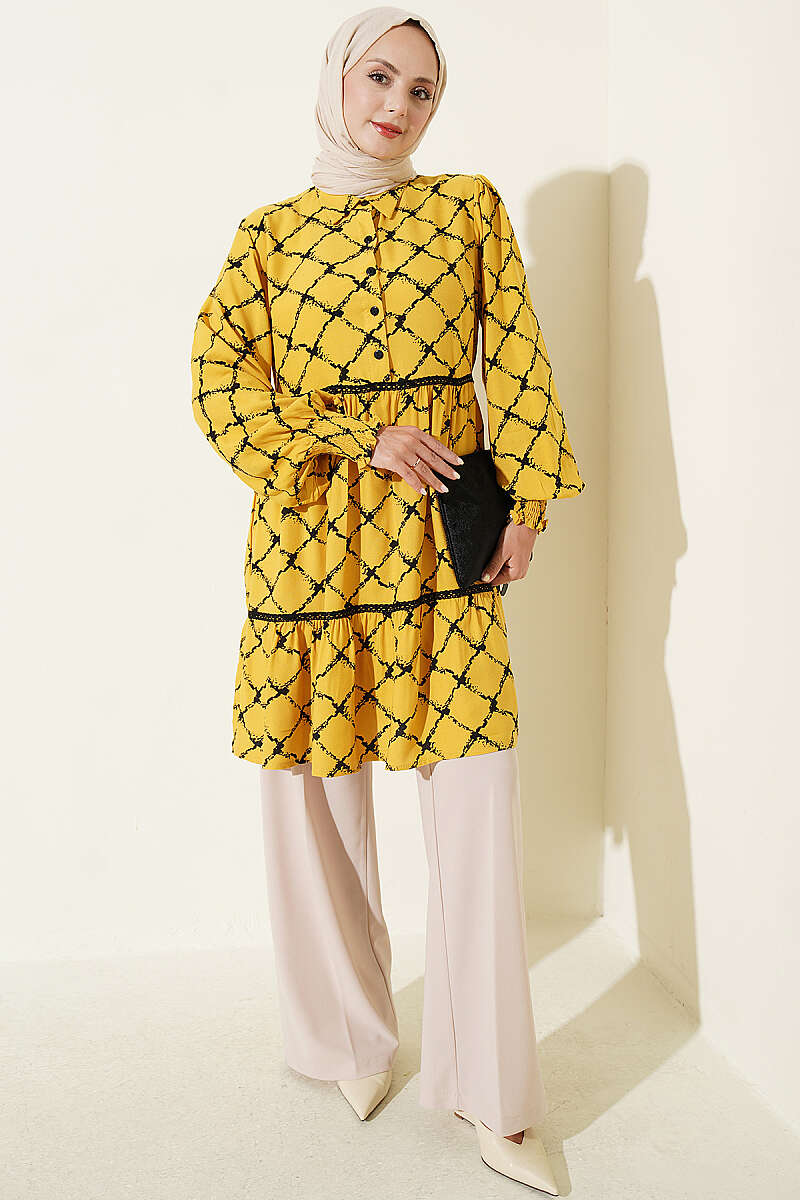 Lace-Detail Waistband Tunic Yellow - الصورة 2