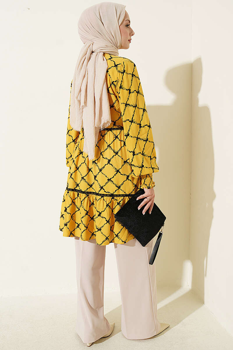 Lace-Detail Waistband Tunic Yellow - الصورة 3