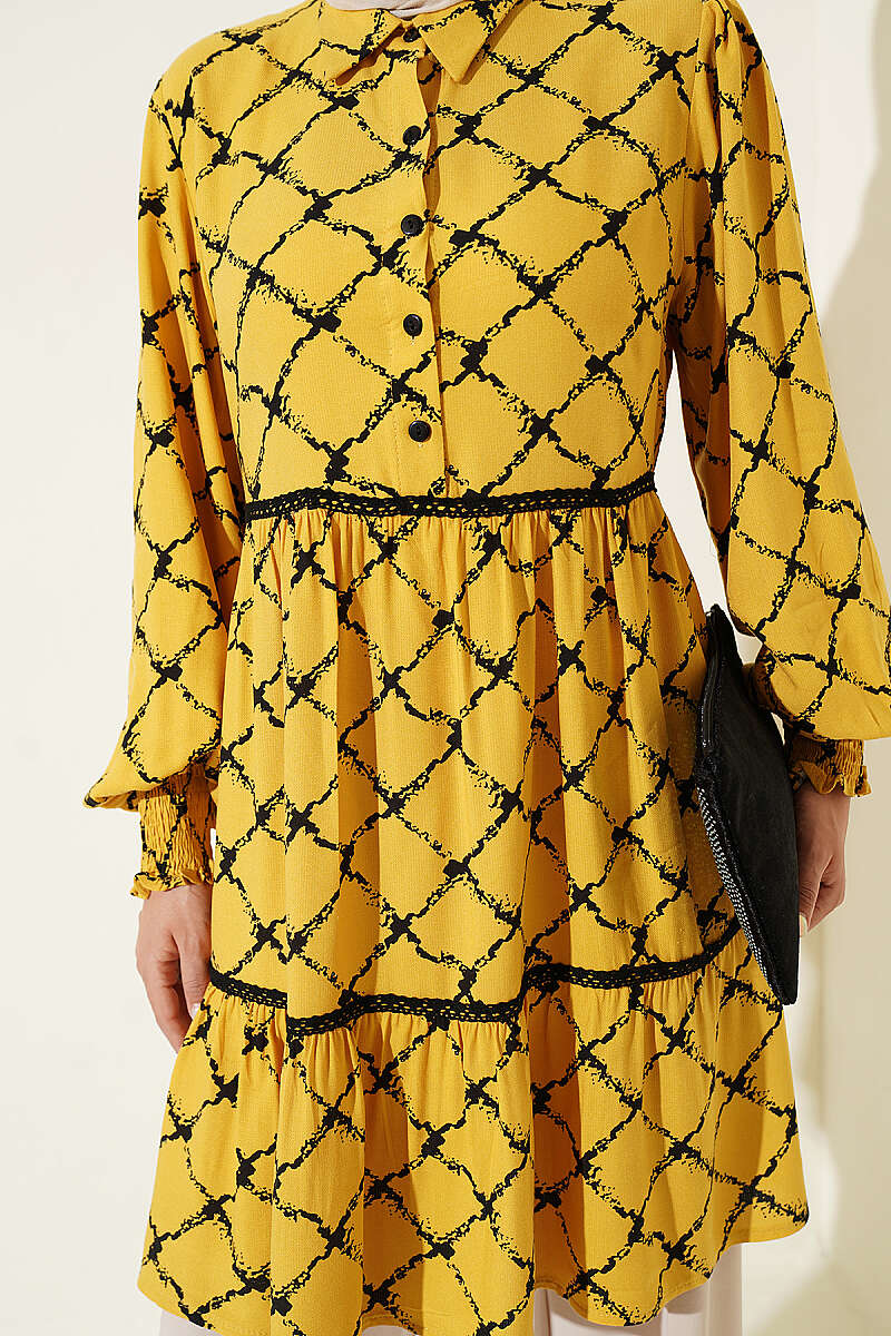 Lace-Detail Waistband Tunic Yellow - الصورة 4