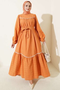 Lace-Detail Ankle-Banded Dress Orange