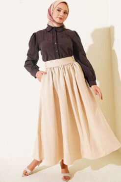Alternative view of Short Blouse with Dart and Lace Detail Dark Brown