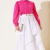 Short Blouse with Dart and Lace Detail Fuchsia - Afbeelding 2