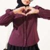 Short Blouse with Dart and Lace Detail Plum