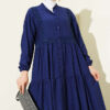 Lace Trim Buttoned Midi Dress Navy Blue - الصورة 2
